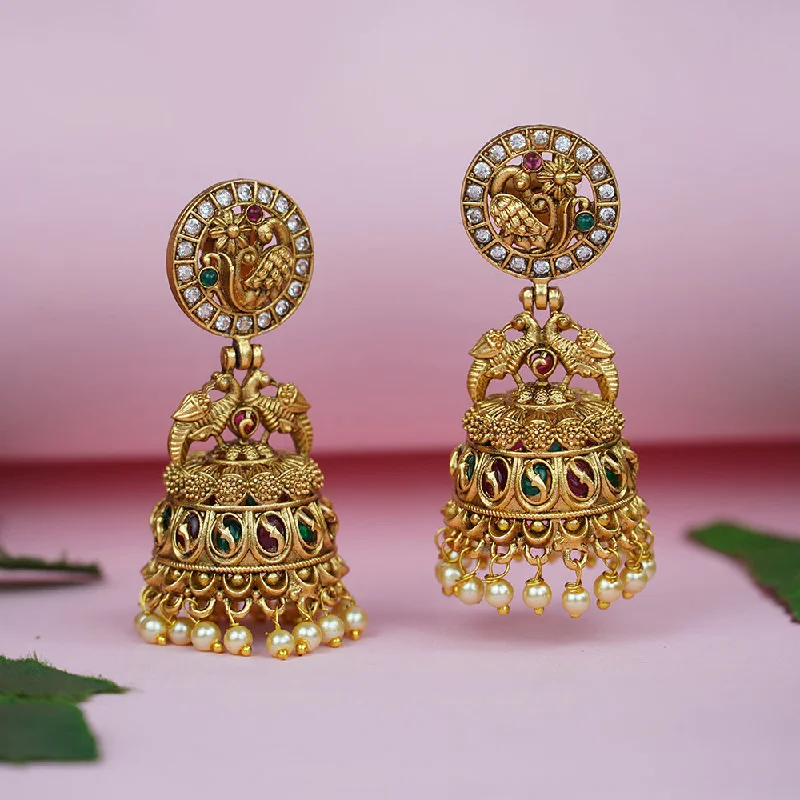 statement stud earrings for women-Diksha Collection Gold Plated Pota Stone Jhumki Earrings