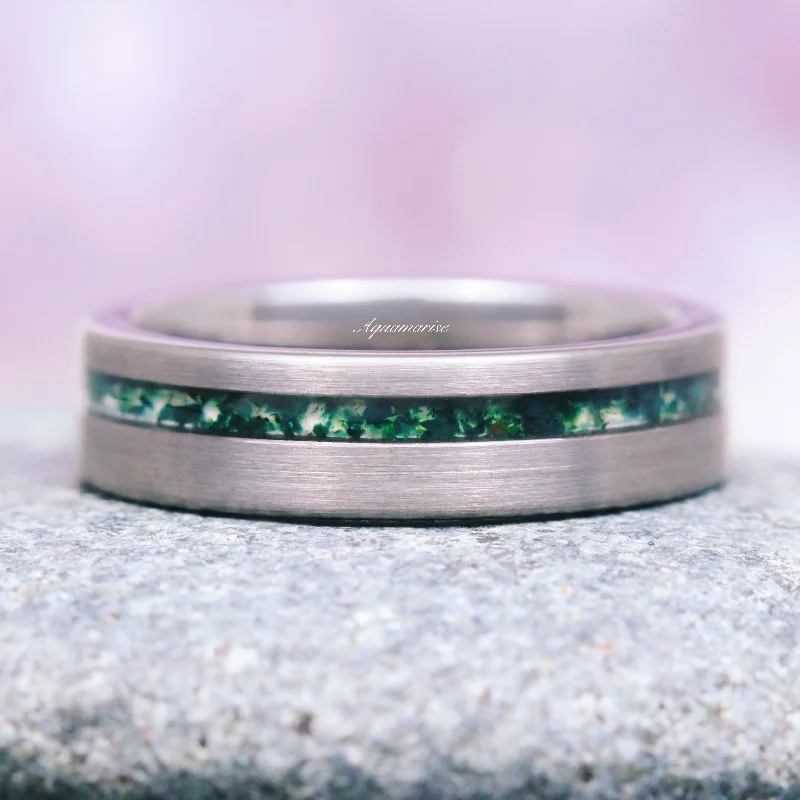 heart shaped diamond engagement rings for women-Green Moss Agate Wedding Band- 6MM Tungsten