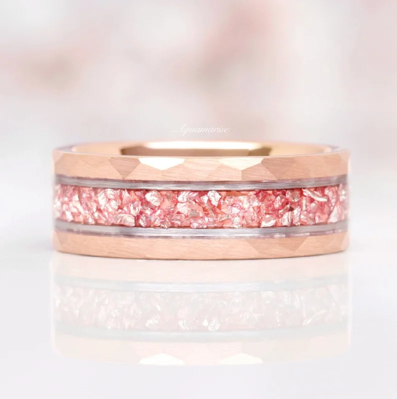 engraved engagement rings for women-Crushed Morganite Wedding Band- 8MM Rose Gold Tungsten