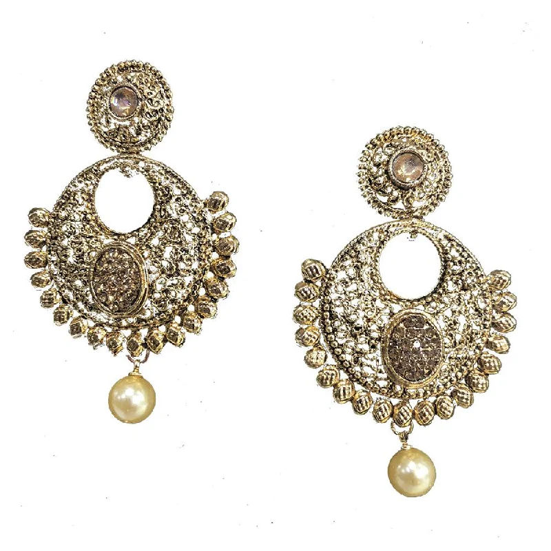 fashion stud earrings for women-Shreeji Brown Austrian Stone Gold Plated Dangler Earrings - SE_470