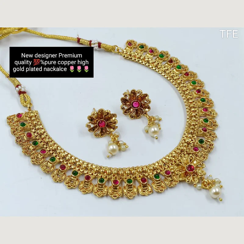 aquamarine necklaces for women-Manisha Jewellery Gold Plated Pota Stone Necklace Set