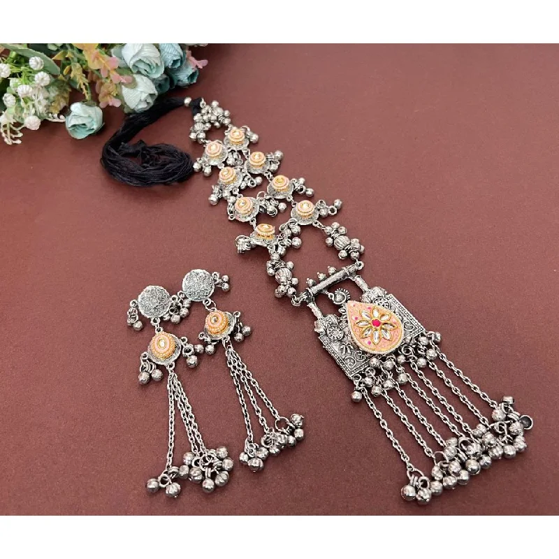 high-end necklaces for women-Akruti Collection Oxidised Plated Long Necklace Set