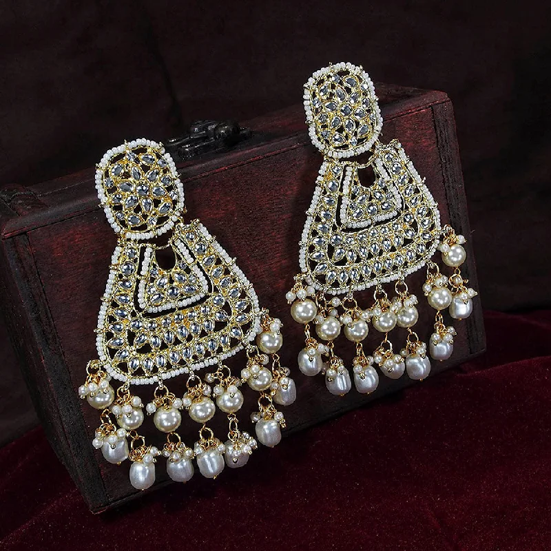 cocktail earrings for women-Etnico 18K Gold Plated Traditional Handcrafted Earrings Encased with Faux Kundan & Pearl for Women/Girls (E2798W)