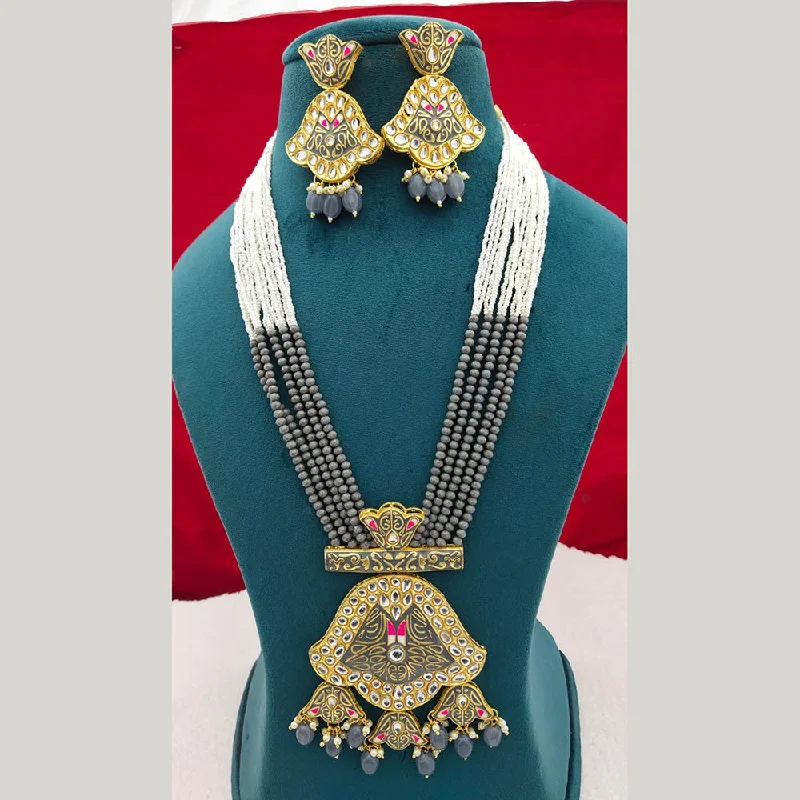 crystal necklaces for women-Manisha Jewellery Gold Plated Meenakari Long Necklace Set