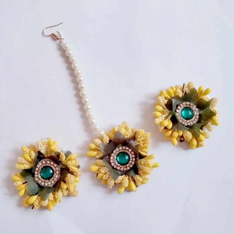 pearl earrings for women-Kavyas Kreation Floral Earrings With Mangtikka