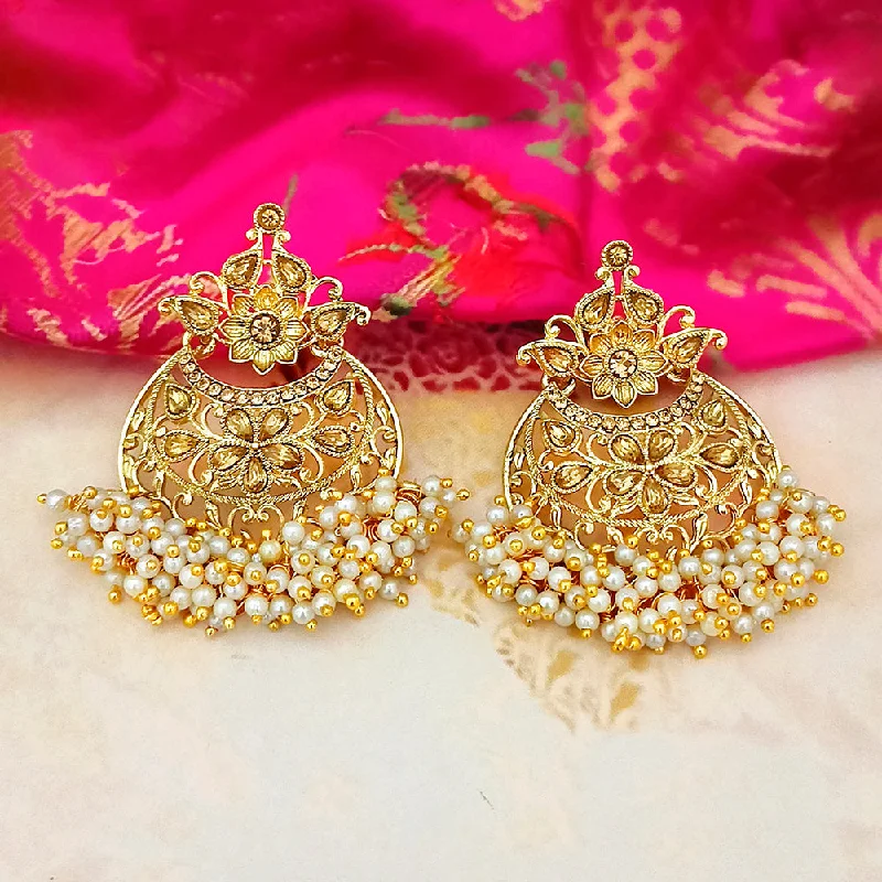 diamond hoop earrings for women-Adi Gold Plated Brown Kundan And Pearl Dangler Earrings