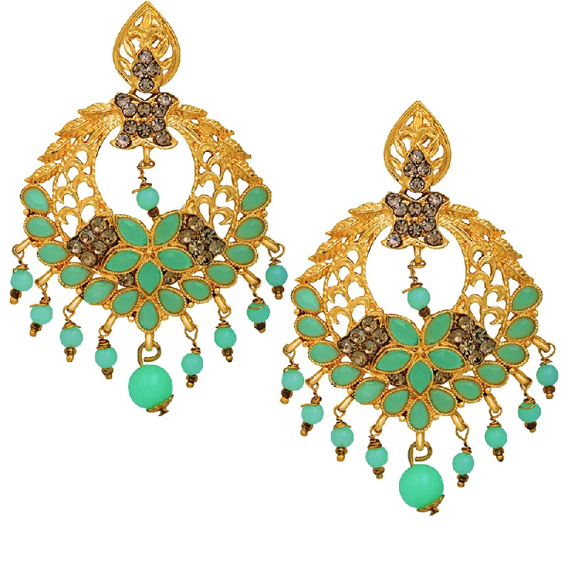 sapphire earrings for women-Mahi Green Crystals Floral Dangler Earrings for Women (ER1109720G)