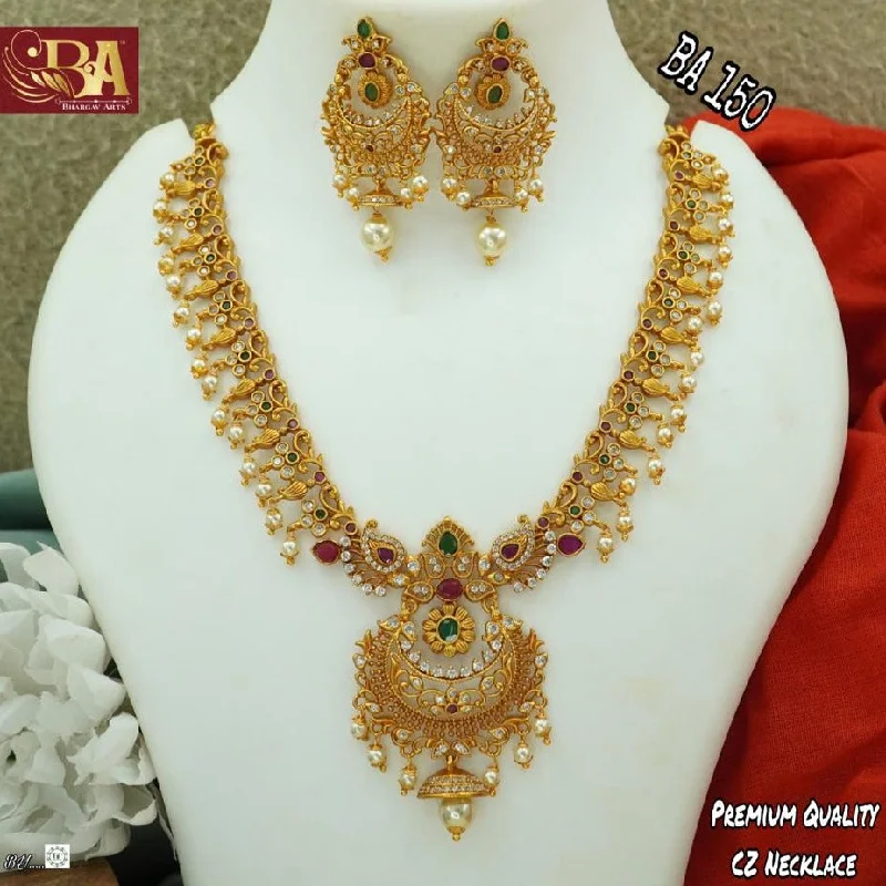 statement chain necklaces for women-Bhargav Arts Gold Plated Pota Stone Necklace Set