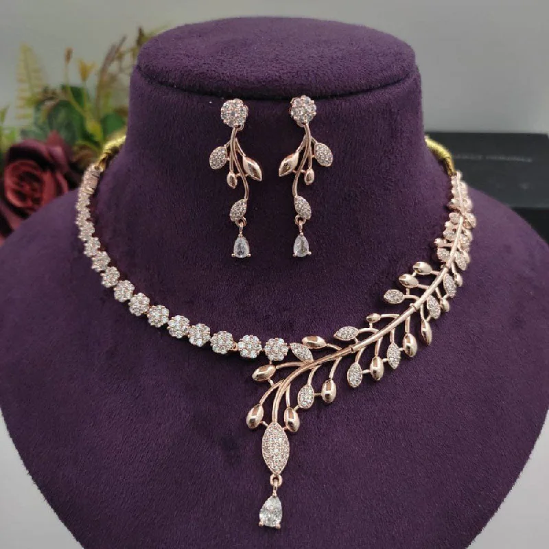 short necklaces for women-Manisha Jewellery Rose Gold Plated Austrian Stone Necklace Set