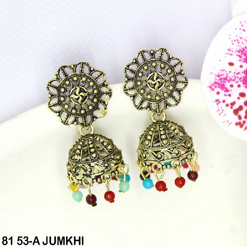 pearl drop earrings for women-Mahavir Oxidised Gold Plated Jhumki Earrings