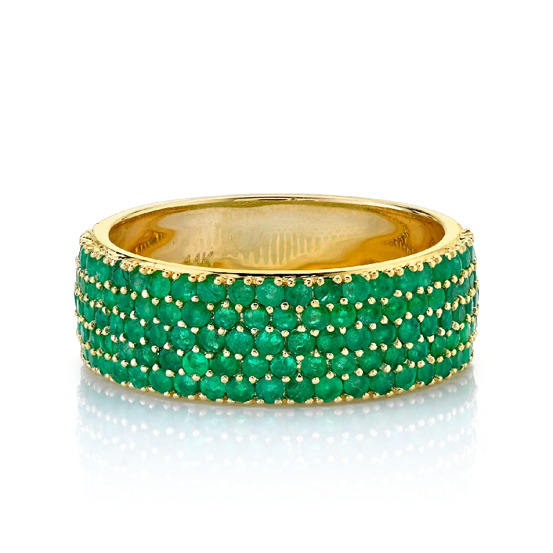 bridal set rings for women-Medium Cigar Band - Emerald / 14k Yellow Gold