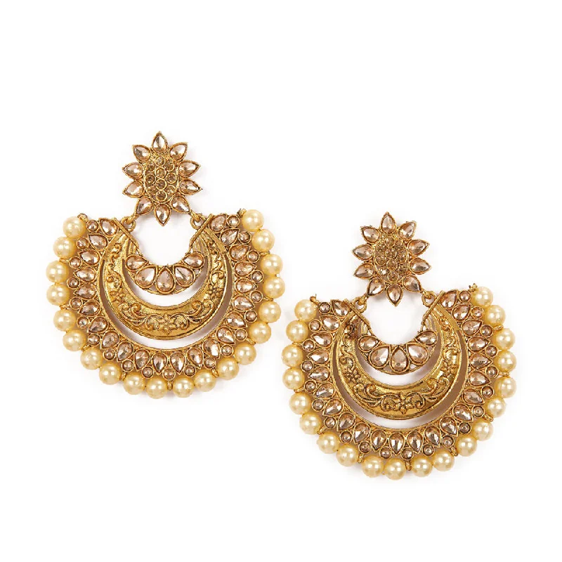 gemstone earrings for women-Shreeji Brown Stone And Kundan Gold Plated Dangler Earrings