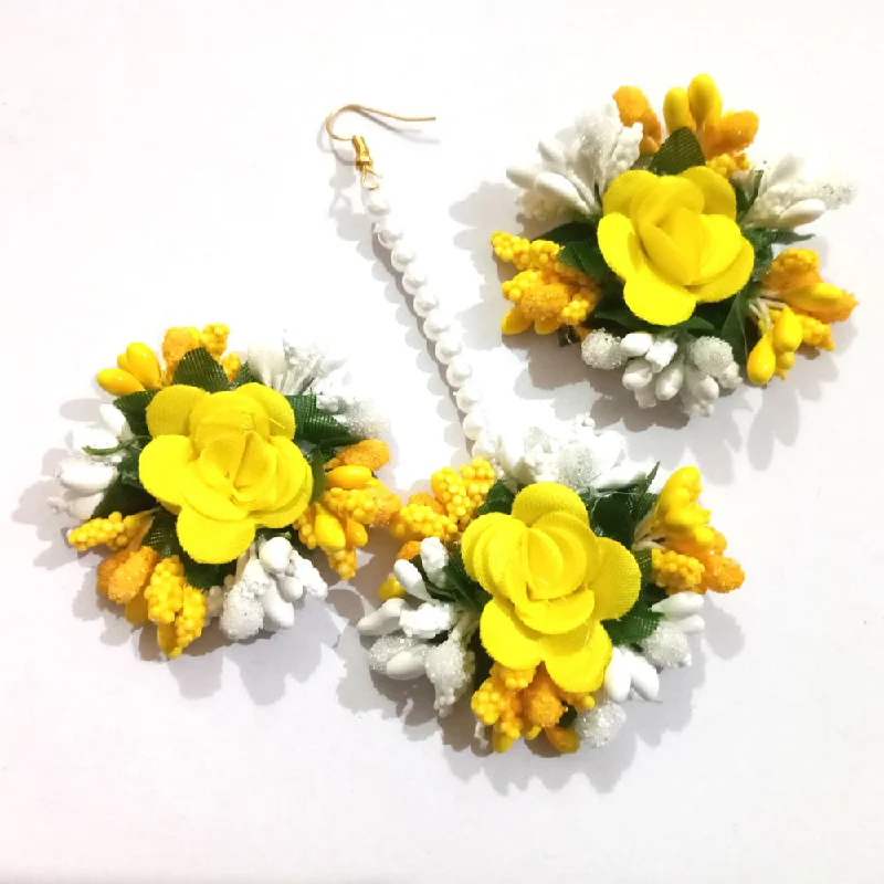 opal earrings for women-Kavyas Kreation Floral Earrings With Mangtikka