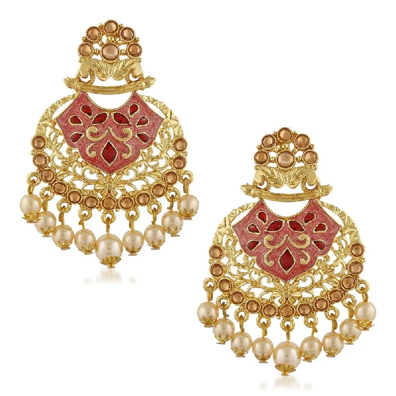 fine jewelry earrings for women-Mahi Traditional Dangler Earrings with Artifical Pearl Red Meenakariwork for Women (ER1109704G)