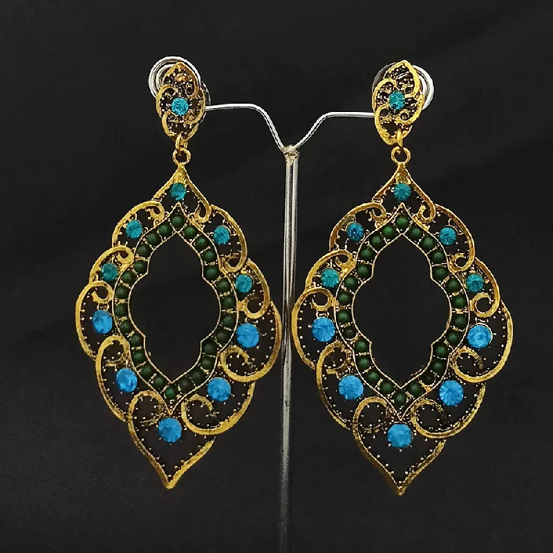 bridal earrings for women-Kriaa Gold Plated Blue & Green Austrian Stone Dangler earrings