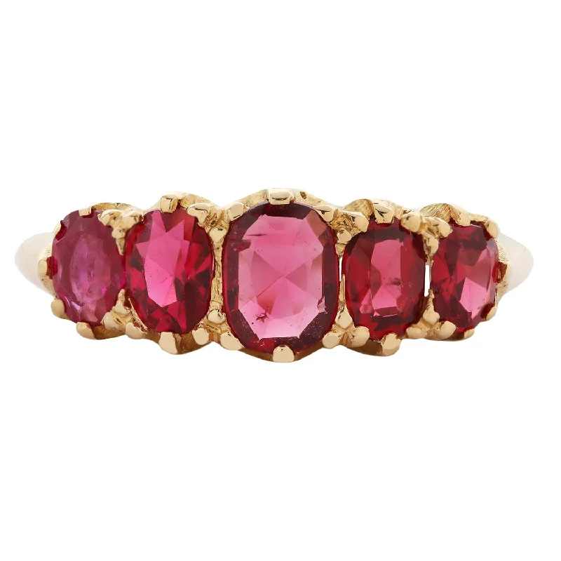 adjustable stone rings for women-Victorian Ruby Quintet Ring