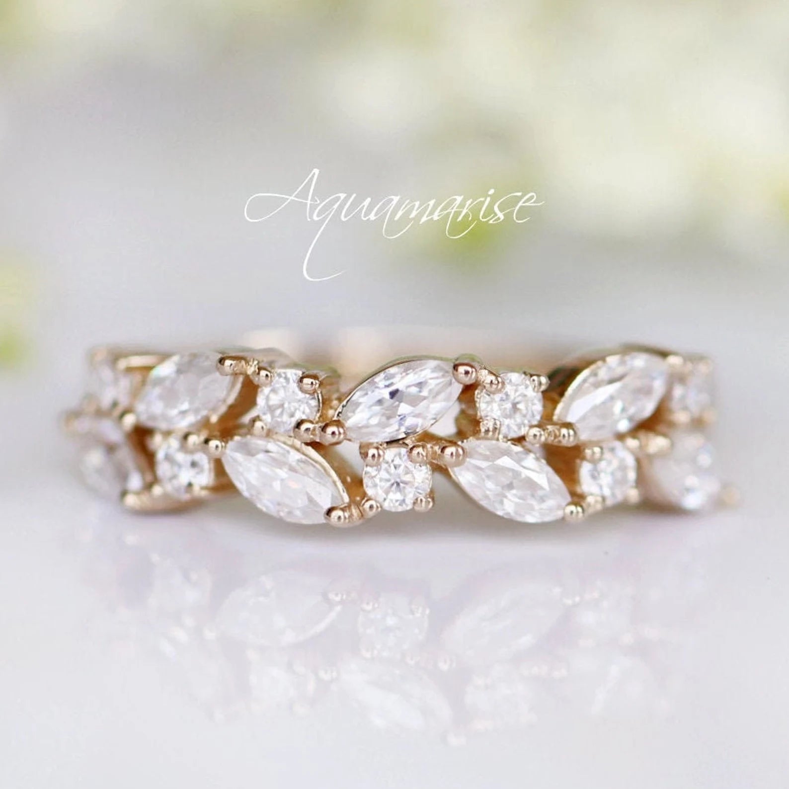 custom made engagement rings for women-Marquise Wedding Band - 14K Solid Yellow Gold