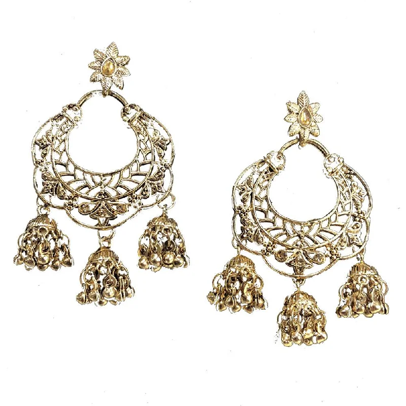 bohemian earrings for women-Shreeji Brown Austrian Stone Gold Plated Dangler Earrings - SE_756