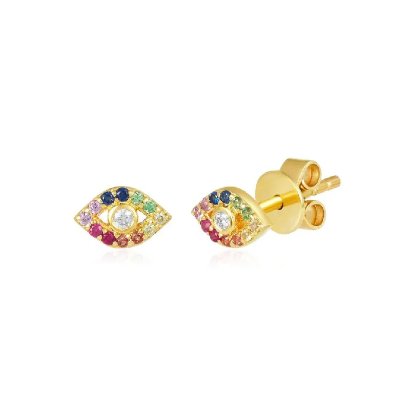 matching earrings for women-Rainbow Evil Eye Stud