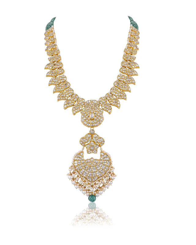 wedding day necklaces for women-Naisha Polki Long Necklace