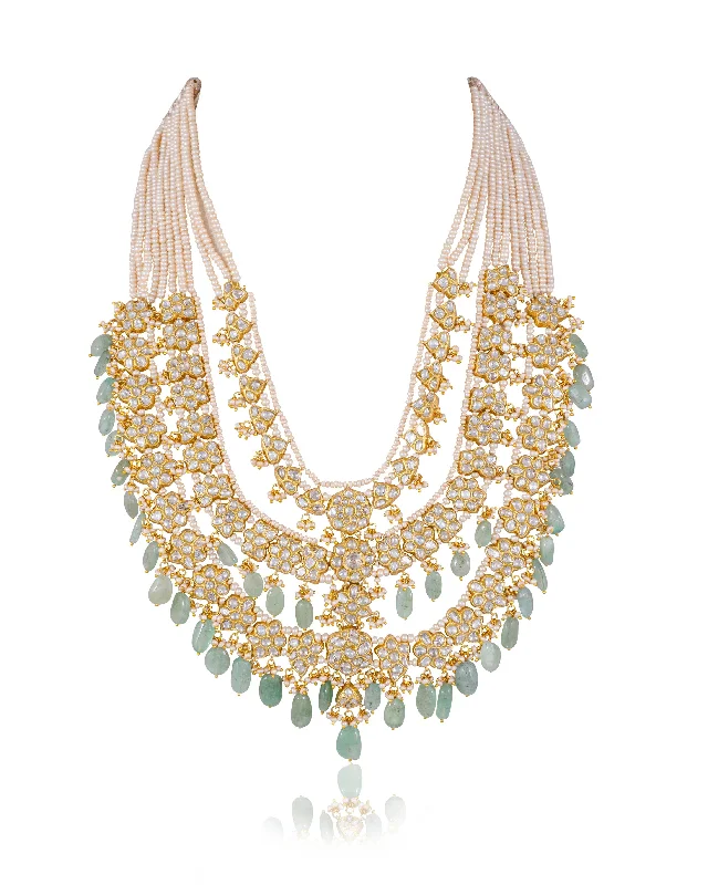 layered gold necklaces for women-Kainaat Polki Long Necklace