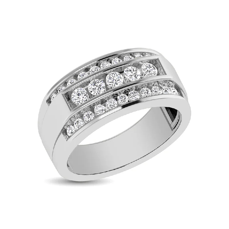 simple engagement rings for women-10K White Gold 1 Ctw Round Cut Diamond Mens Wedding Band