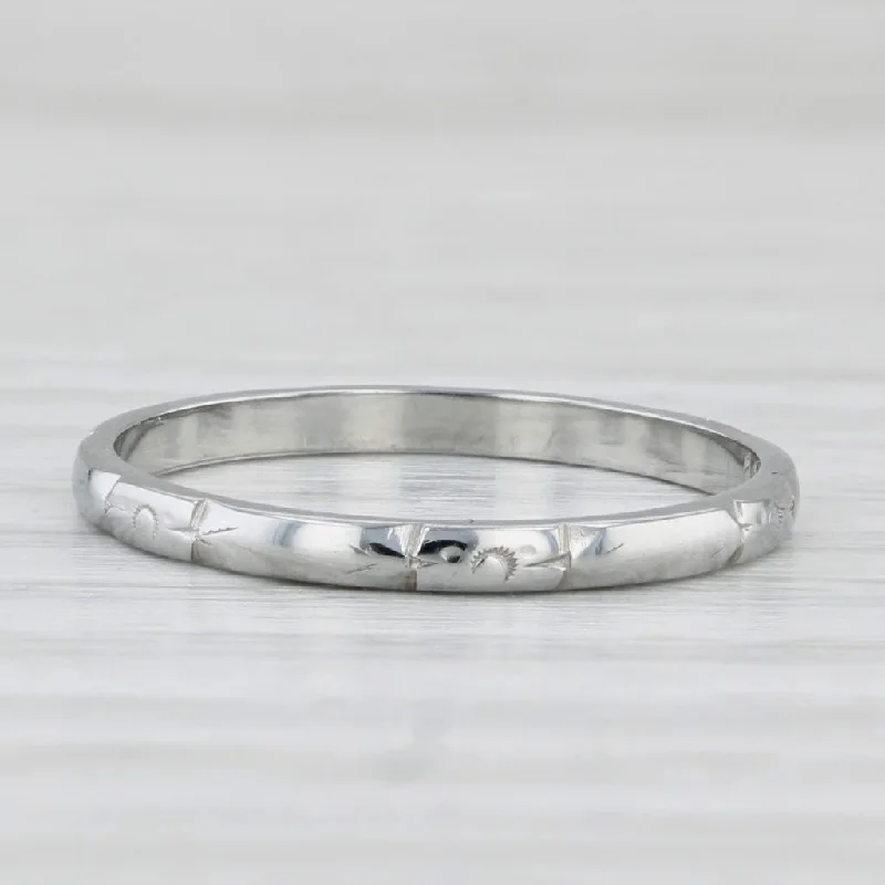 minimalist engagement rings for women-Art Deco Wedding Band 18k White Gold Size 5.25 Ring Stackable