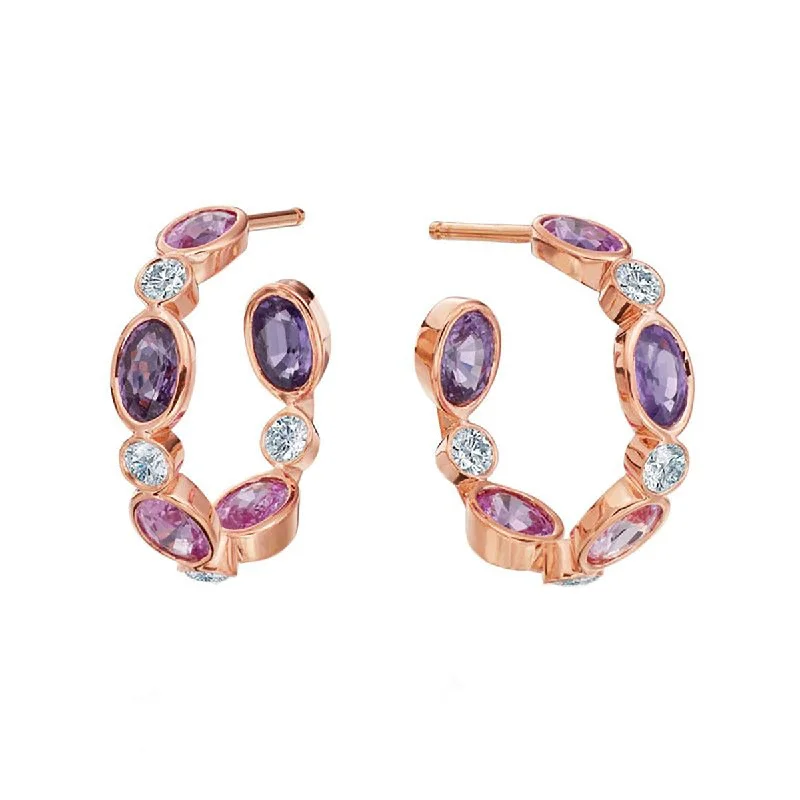 minimalist gold earrings for women-18K Rose Gold Diamond Sapphire Hoop Earrings