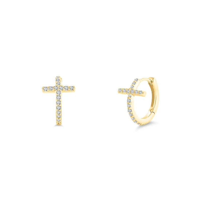 diamond stud earrings for women-Diamond Cross Huggies