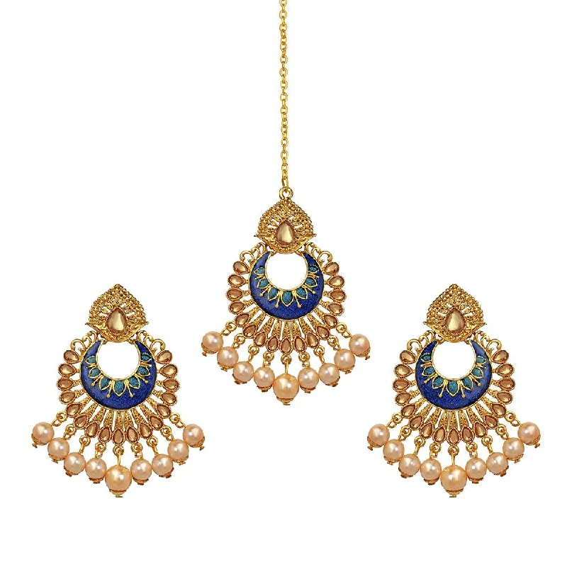 rose gold earrings for women-Mahi Traditional Dangler Pearl Meenakariwork Maang Tikka and Earrings Set for Women (CO1105159G)