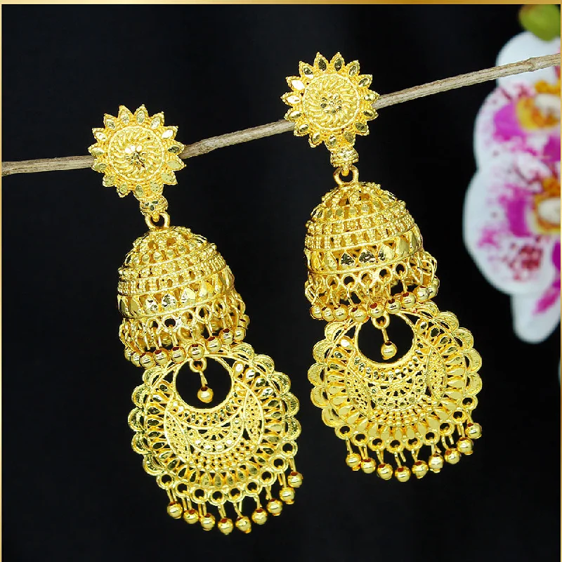 cute earrings for women-Mahavir Dye Gold Jhumki Earrings