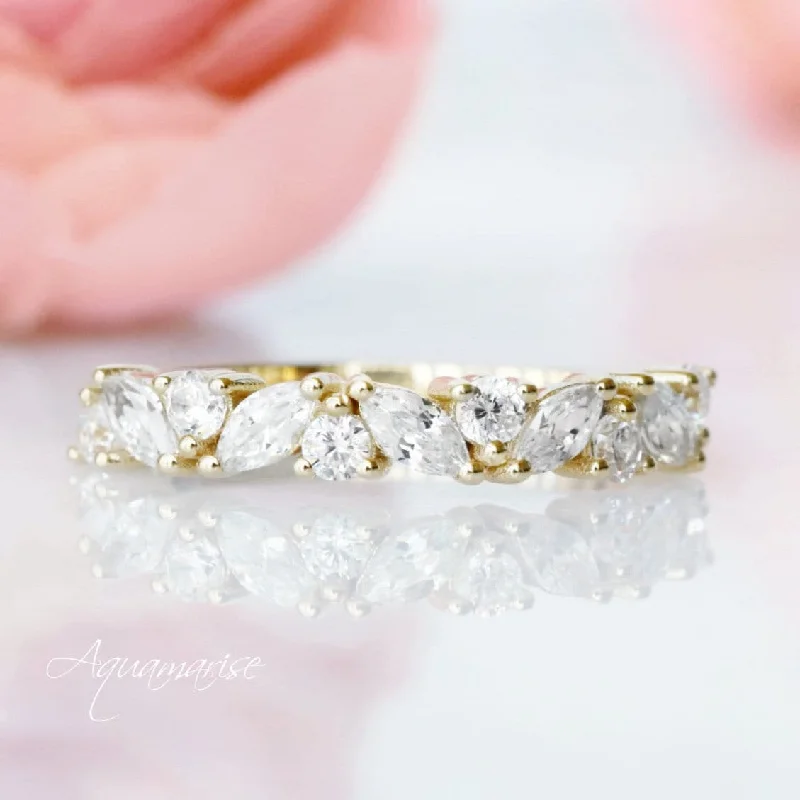 affordable engagement rings for women-Willow Marquise Diamond Wedding Band- 10K/ 14K/ 18K Solid Yellow Gold