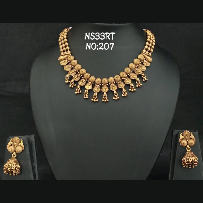 adjustable length necklaces for women-Kala Creation Gold Plated Pota Stone Necklace Set