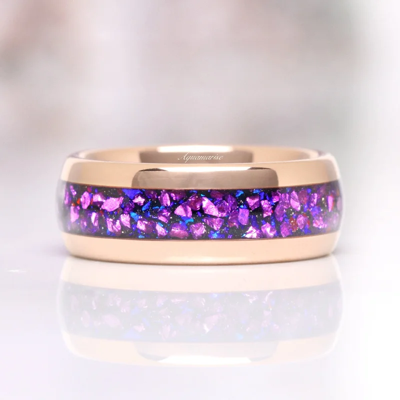 emerald cut engagement rings for women-Amethyst & Starry Night Wedding Band- 8MM Rose Gold Tungsten