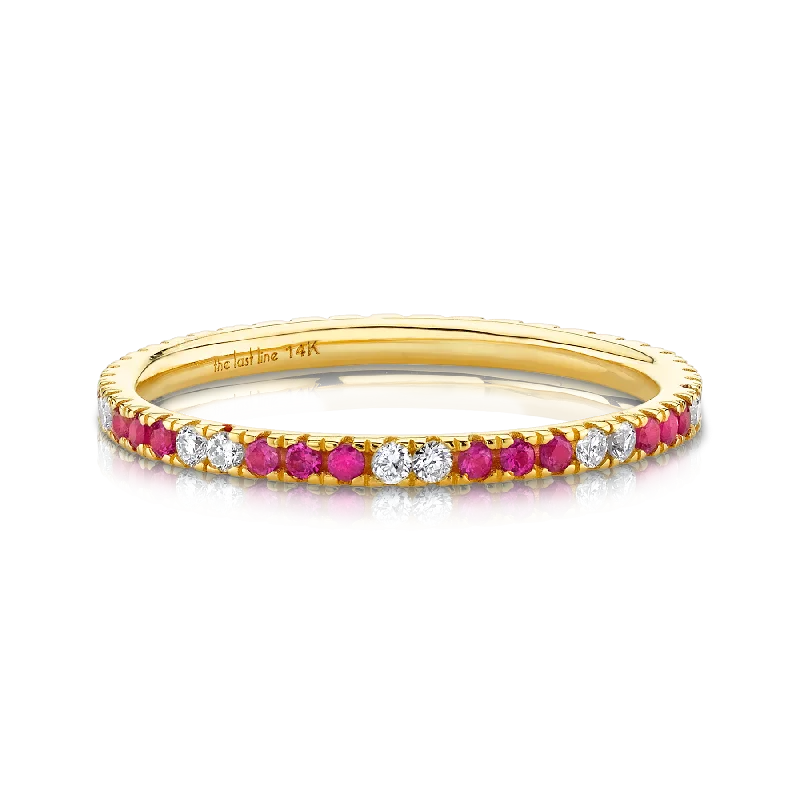 heart-shaped engagement rings for women-Perfect Eternity Band - White Diamond and Ruby / 14k Yellow Gold