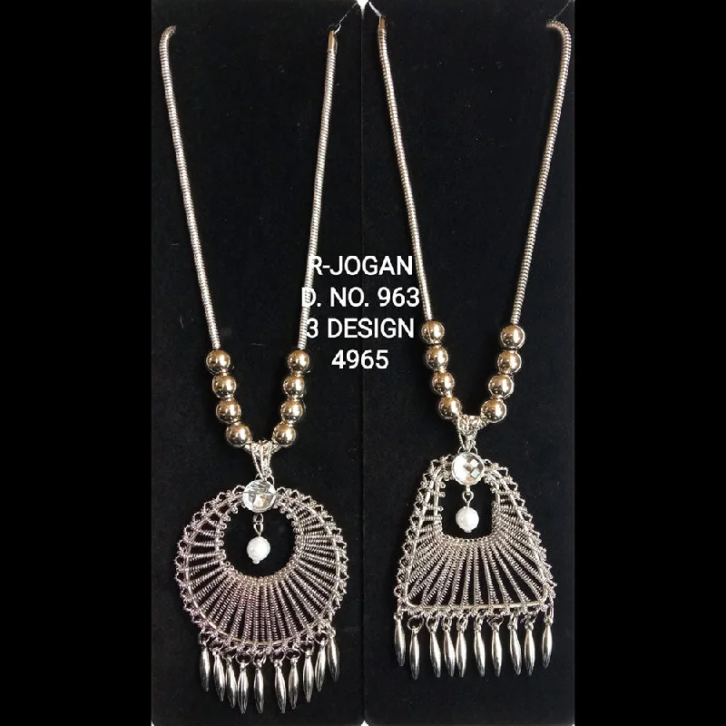 custom birthstone necklaces for women-R Jogan Oxidised Plated Assorted Design Long Necklace