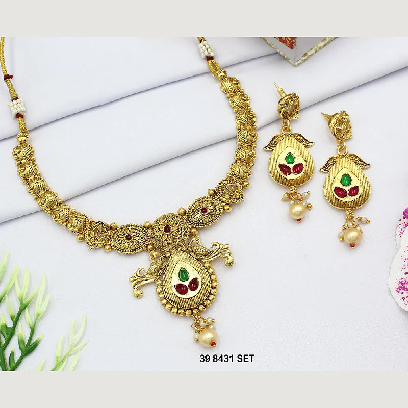 vintage necklaces for women-Mahavir Gold Plated Pota Stone Necklace Set