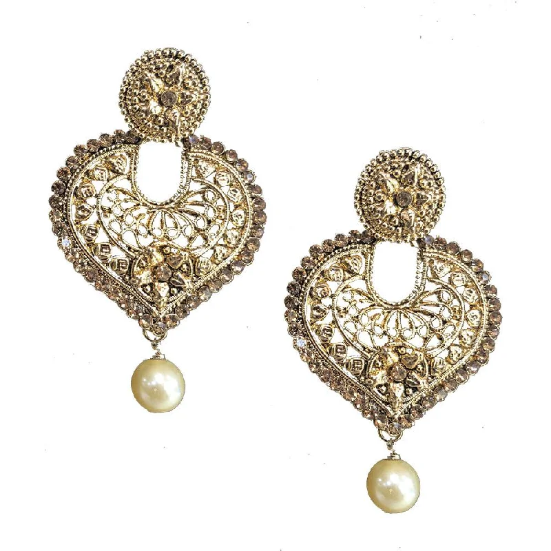 modern diamond earrings for women-Shreeji Brown Austrian Stone Gold Plated Dangler Earrings - SE_310