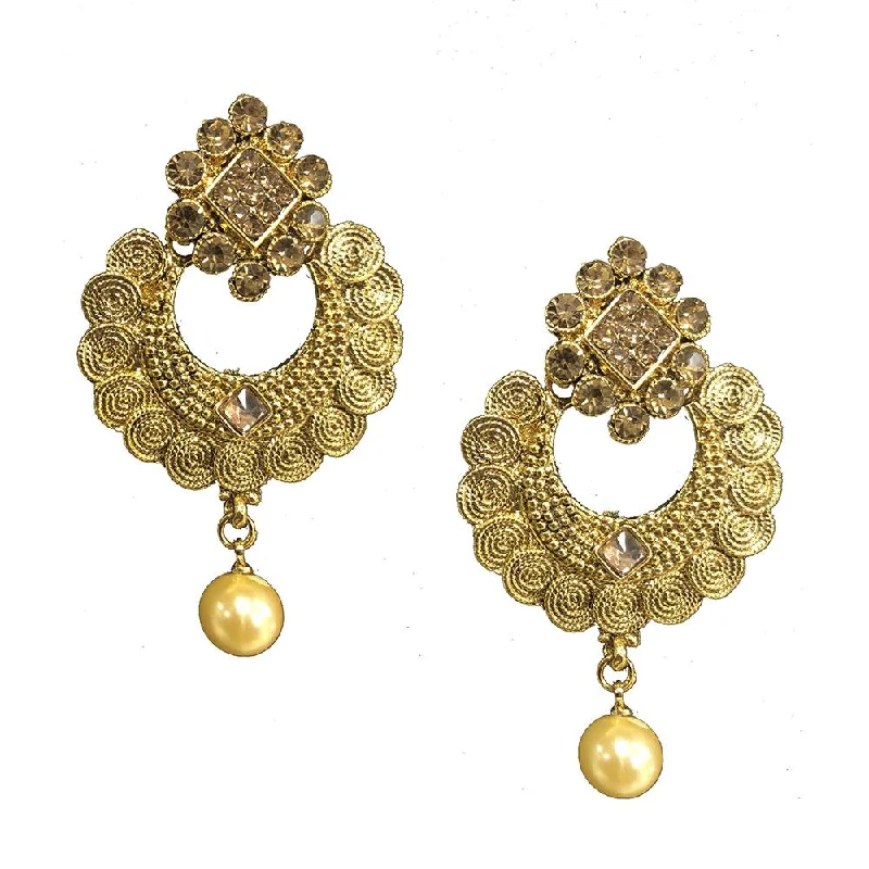 vintage hoop earrings for women-Shreeji Brown Austrian Stone Gold Plated Dangler Earrings - SE_465