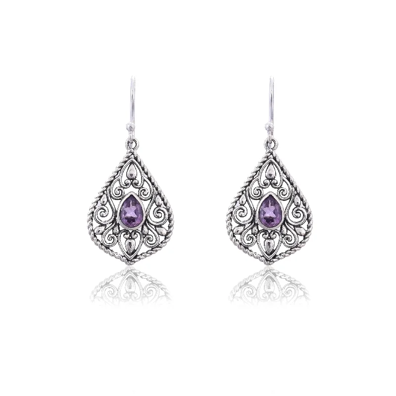 fashion stud earrings for women-Silver Mountain 925 Silver Amethyst hook Earring