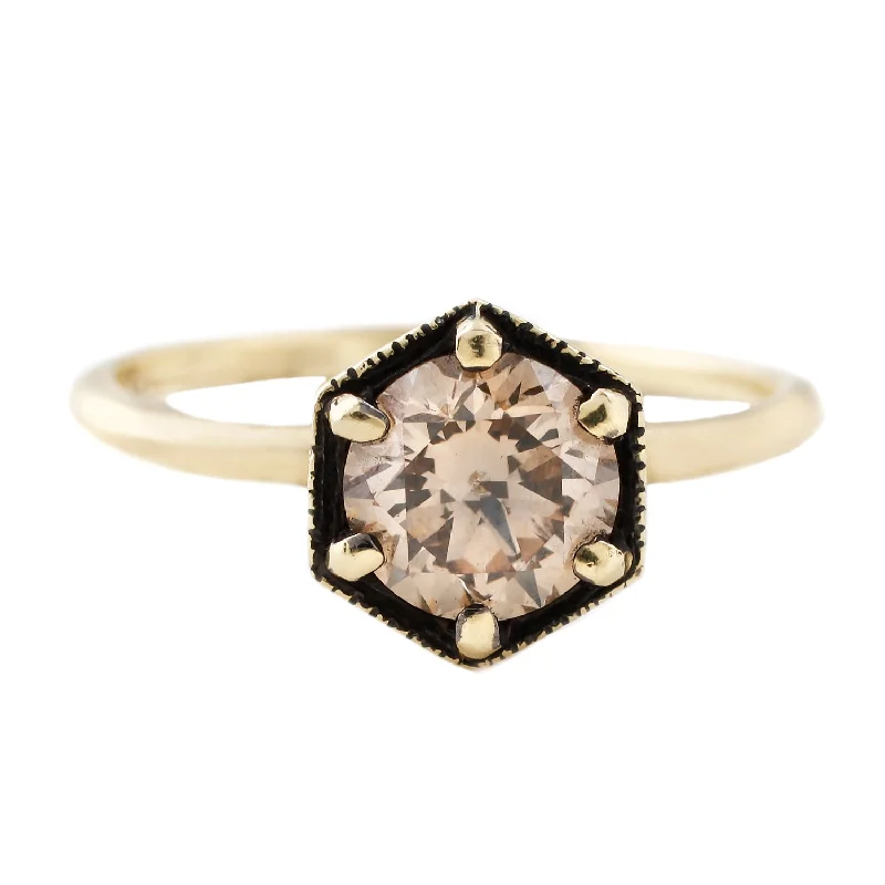 moonstone rings for women-Brown Diamond Hexagon, 1ct