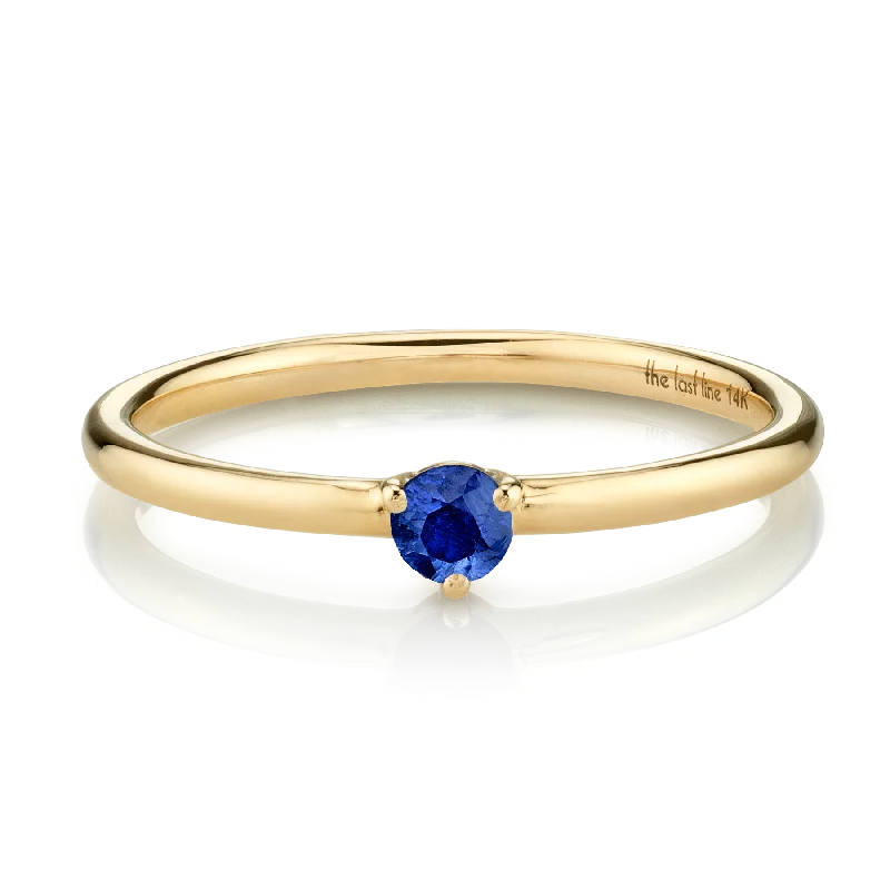 wedding anniversary rings for women-Solitaire Ring - Blue Sapphire / 14k Yellow Gold