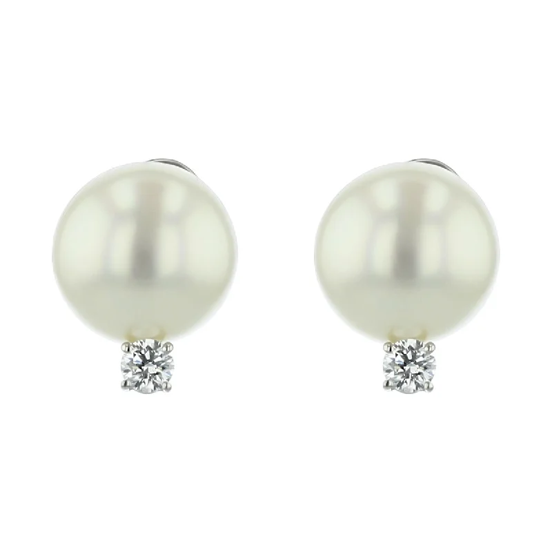 chic earrings for women-White South Sea Pearl and Diamond Stud Earrings