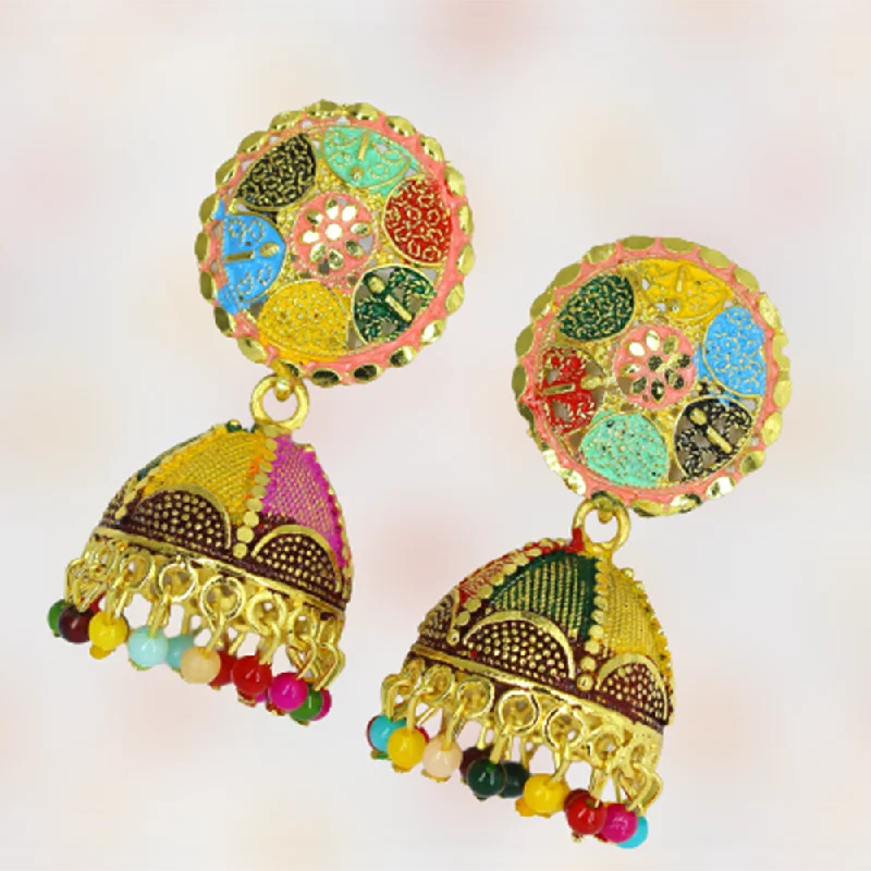 multi-stone earrings for women-Mahavir Dye Gold Jhumki Earrings