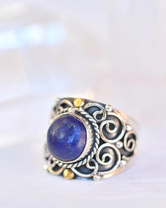 ring sets for women-Lapis Lazuli Ring ~ Sterling Silver 925 ~ SMR151