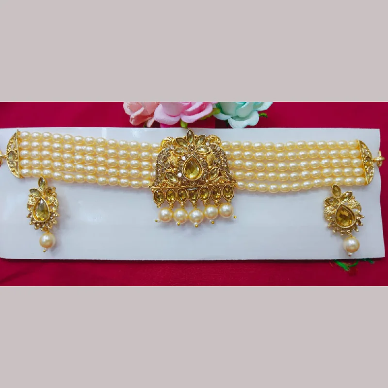 custom birthstone necklaces for women-Manisha Jewellery Gold Plated Pearls Choker Necklace Set