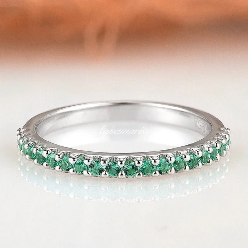 double halo engagement rings for women-Valencia Emerald Wedding Band- Sterling Silver