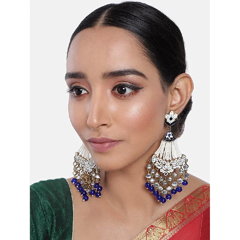 turquoise earrings for women-Etnico 18K Gold Plated Ethnic Meenakri Dangler Earrings studded with Kundan for Women/Girls (E2792Bl)