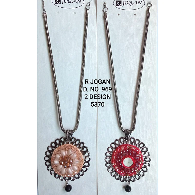 anniversary necklaces for women-R Jogan Oxidised Plated Assorted Design Long Necklace