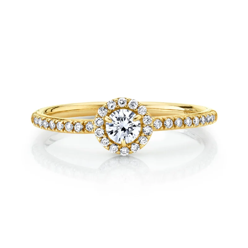 wedding rings with gemstones for women-Halo Solitaire Band - White Diamond / 14k Yellow Gold